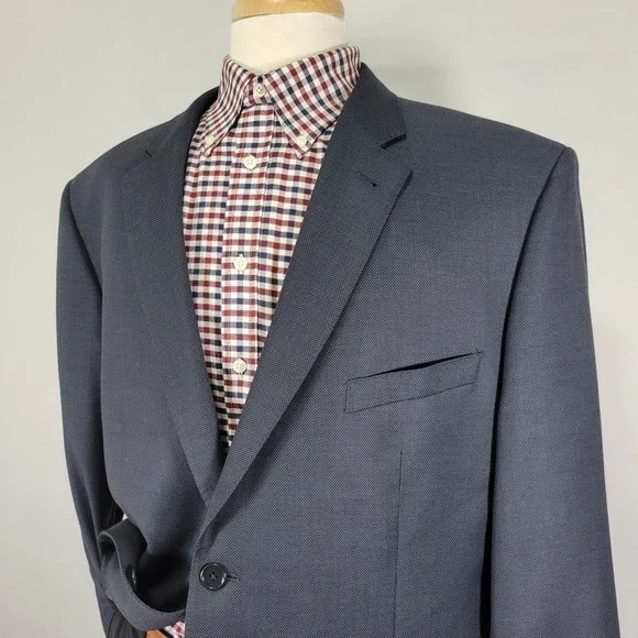 JOS A BANK Men's Sport Coat Blazer Two Button Navy‎ Blue Birds Eye Wool 48R
